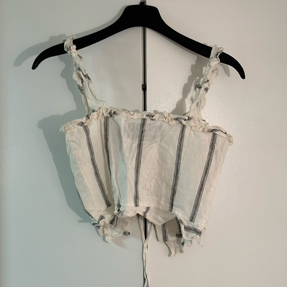 Linen Ruffle Reformation Top with Lace Up Detail